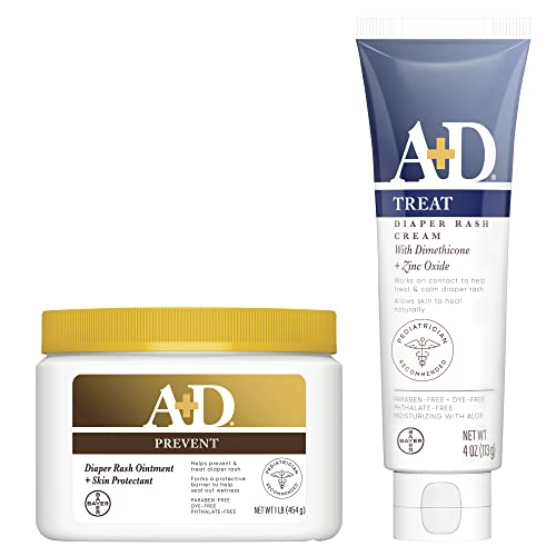 Image of A+D Original Diaper Rash Ointment, Skin Protectant With Lanolin and 1 Pound Jar. with A+D Zinc Oxide Diaper Rash Treatment Cream, 4 Ounce Tube