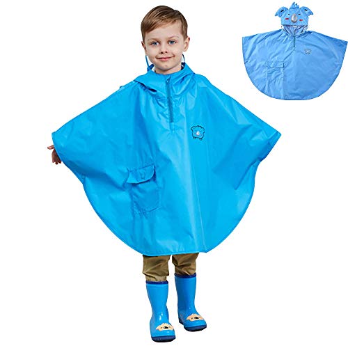 Tomkity Poncho Pluie à Capuche Enfant Cape Pluie Veste de Pluie Imperméable Léger Fille Garçon (Bleu-L)