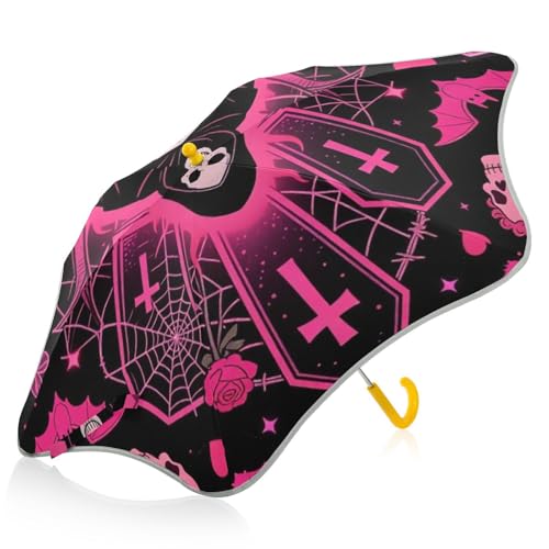 Paraguas para niños pequeños impermeable con estampado de calavera rosa para exteriores 2
