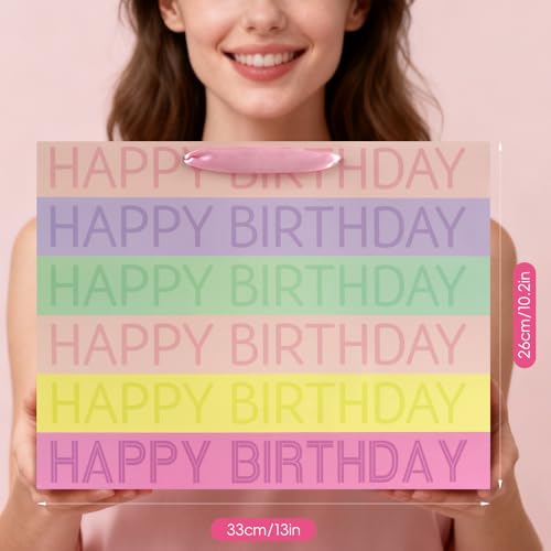 Image of JMANNI Large Happy Birthday Gift Bag with Tissue Papers and Greeting Card, Portable Paper Gift Bags with Handles, Present Bags for Women Girls Birthday Party Supplies 13 inch x 10.2 inch x 4.7 inch(Colorful)