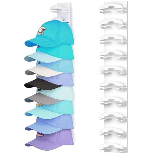 Homirty Hut-Organizer für Baseballkappen, Hutständer für die Wand, kompakter Hutaufbewahrungs- und Präsentationshalter, für bis zu 10 Hüte, Hutaufhänger mit starkem Klebstoff/Wandbohrung (Weiß)