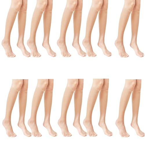 Psdndeww 10 Pares De Calcetines Largos De Seda Ligeros Hasta La Rodilla Para Mujer Refrescantes Finas Transparentes De Sobre La Pantorrilla Regalo Calcetines Para Estudiantes De
