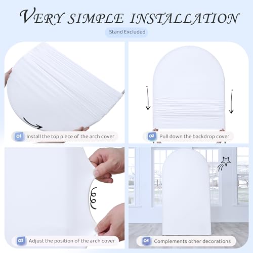 Image of White Arch Backdrop Cover Set of 3 (7.2ft, 6.6ft, 6ft), Double-Sided Spandex Chiara Arch Frame Covers, Wrinkle-Free Low-Transparency Fabric for Wedding Birthday Party Decor (No Stand)