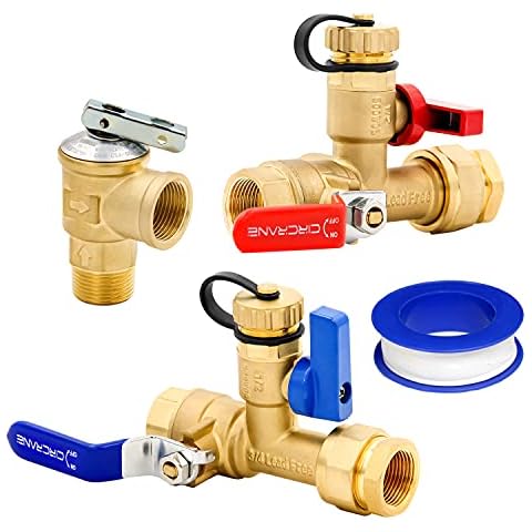 Circrane 3/4 Inch IPS Isolator Tankless Water Heater Service Valve Kit with Pressure Relief Valve, Clean Brass(NPT) Cover