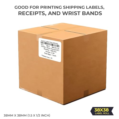 Image of Shreyans Direct Thermal Labels (Pack of 18, 38mm x 38mm - 250 Labels /Roll) - Non Tearable, Scratch Free, Water Proof & Non Fade Stickers with Permanent Marking