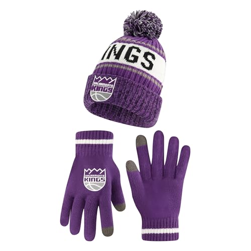 Ultra Game Men's NBA Official Super Soft Winter Beanie Hat with Extra Warm Touch Screen Gloves, Sacramento Kings, Team Color, One Size