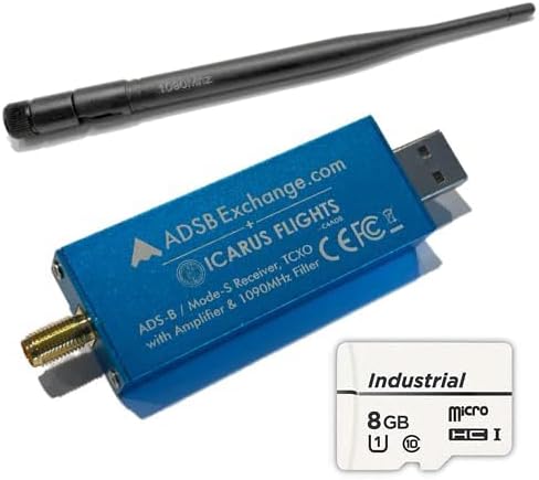 Blue R820T2 RTL2832U, 0.5 PPM TCXO ADS-B SDR w/Amp and 1090 Mhz Filter, Antenna & Software on Industrial MicroSD