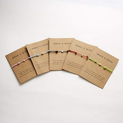 Simple Adjustable Braided Heart Shaped Bracelet with Wish Cards Star Wrap Wristband Bangle for Women Friendship Jewelry 5Pcs/Pack-Star2