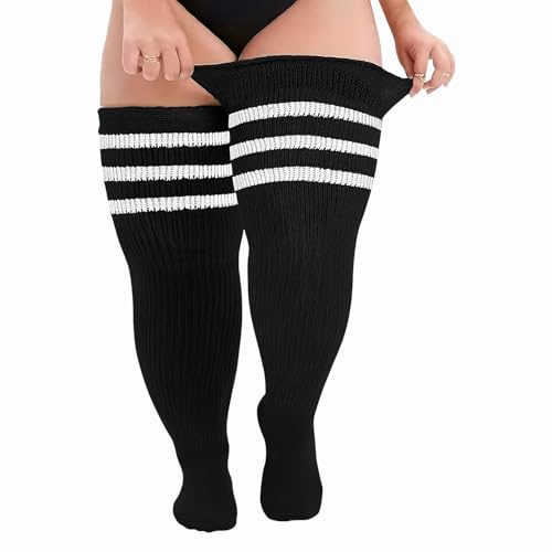 Plus Size Thigh High Socks,Plus Size Thigh High Stockings for Women,Extra Long Striped Over The Knee Socks Leg Warmers