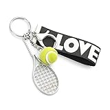 love Cute PingPong Football Tennis Key Chain Colorful Balls Tennis Racket Key Rings Sports Gift for Women Men Girls Boys-Tennis Green