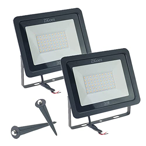ZSGoes Paquete de 2 focos LED de 30 W blanco cálido para exteriores, impermeables, IP65, luz de paisaje de seguridad, hogar, cuadrado, patio, garaje, calle, camino, bajo voltaje, 12 V, 24 V, 36 V, 48