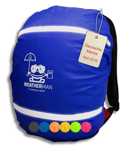 WEATHERMAN Housse de pluie imperméable pour cartable et sac à dos Couleur repérable Avec cordon élastique Revêtement anti-pluie pour la sécurité (bleu)