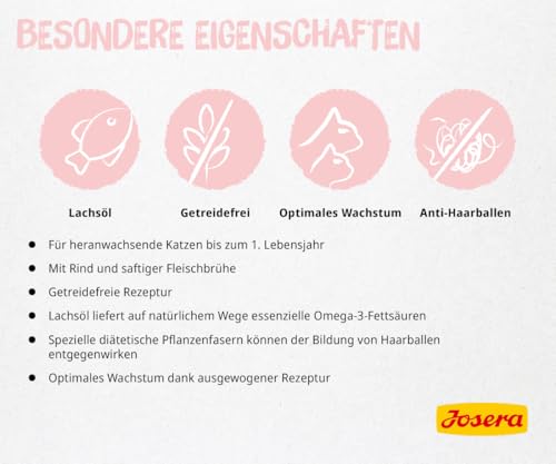 JOSERA Nassfutter Kitten Beef (6 x 200 g) | Kitten | Premium Katzenfutter nass für wachsende Katzen | Rind | mit Lachsöl | getreidefrei | Anti-Haarballen | Alleinfutter | 6er Pack