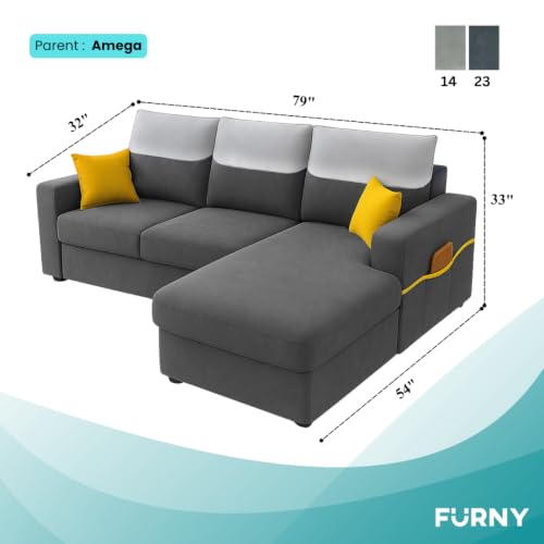 Image of Furny Tokiaa 4 Seater Fabric RHS L Shape Sofa Set (Dark Grey) | Soft Velvet Fabric | Modern Design | Comfortable Seating | Living Room Furniture