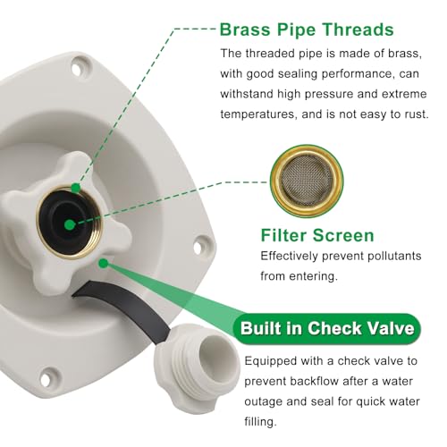 Image of RV City Water Inlet Connection Pressure Reducing Fill Hatch with Brass Check Valve and Quick Coupler Dustproof Inlet Hose Adapter for Fresh Water Fill Compatible with RV Marine Camper(White)