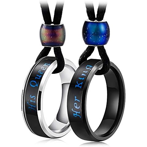 Aienid Necklace Stainless Steel With Pendant Temperature Changing Her King His Queen Necklace for Couple Cover