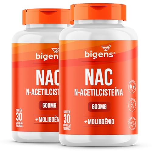NAC N-acetilcisteína 600mg + molibdênio, Biogens, Kit 2x 30 cápsu...