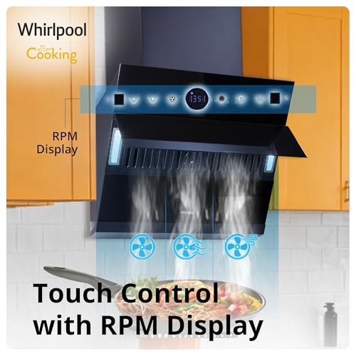 Image of Whirlpool 60cm 1600 m3 /hr BLDC Filterless Autoclean Slant Kitchen Chimney | Free Installation | 11 Years Motor & 5 Years Comprehensive Warranty | VFL PRO 602 BLDC HAC BK HOOD | Black | Motion Sensor
