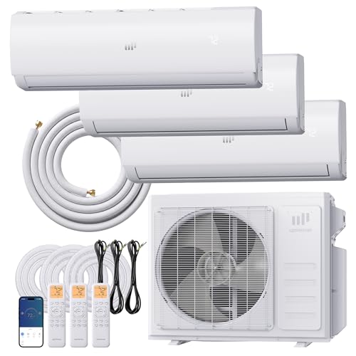 3 Zone Mini Split with Heat Pump 9000 + 9000 + 12000 BTU 20 SEER2 230V
