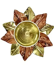 jaisakshi Brass Copper Lotus Flower Petals Kamal Shape Metal Akand Diya for Traditional Indian Festive Diwali Deepawali Puja Pooja Dia Home Temple Decoration Oil Lamp Gift Items