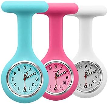alladaga Set of 3 Nurse Fob Watches, Silicone Doctor Pocket Lapel Clip On Watches Gift (Blue Rose White)