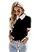 Verdusa Women's Colorblock Contrast Polo Collar Short Sleeve Blouse Shirt Top Black and White M