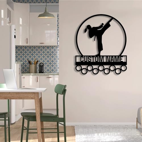 Custom Metal Karate Medal Hanger Wall Art with Led Light, Karate Player Tiered Award Rack, Karate Lover Hanger Gift, Medal Display Awards Sign, Medal Holder Display Rack for Award and Ribbon