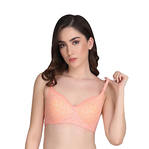 Image of Flower Print Bra for Women - Made of Pure Cotton Full Coverage Non Wired Pushup Soft Cup for T-Shirt Saree Dress Sports Garment for Daily Use Everyday