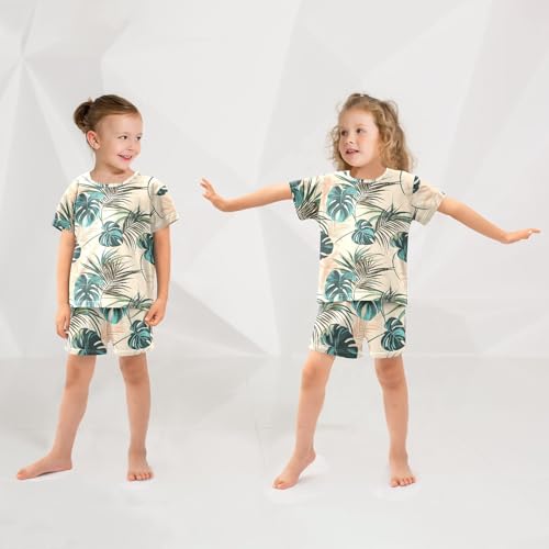 Tropical Palm Leaves Pajama Set, Short Sleeve Cotton Sleepwear Nightwear4