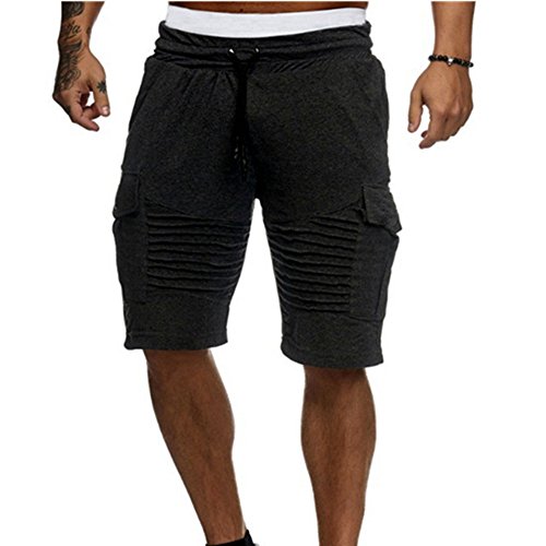 Pantalones Cortos de los Hombres de los Deportes Bermuda Short Derecho Pantalón Corto para Hombre del Bodybuilding Cómoda Cintura Elástica Pantalones MMUJERY