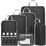 Picture of Cambond Compression Packing Cubes for Travel Women - 7 Set Lightweight Expandable Luggage Packing Organizers with Shoe Bag and TSA Approved Travel Pouches Set, Compression Cubes for Suitcases, Black