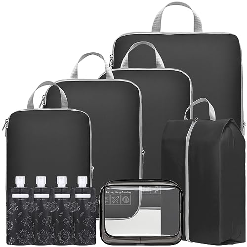 Cambond Compression Packing Cubes Travel - 7 Set Suitcase Organizer, Black