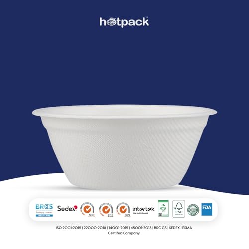 Image of Hotpack Biodegradable 8 Oz (236 Ml) Bowl - Compostable, Bagasse, Freezer Microwave Safe (2000 Bowls)