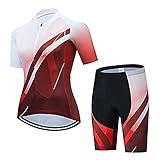 Schnelltrocknend Jersey Kurzarm,Damen-Radtrikot, Kurzarm- Und Sommer-Radhose Mit Trägern,B01,L
