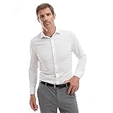 👕 Camisa de hombre manga larga de vestir, color blanco con cuello italiano en entalle regular, más holgado.