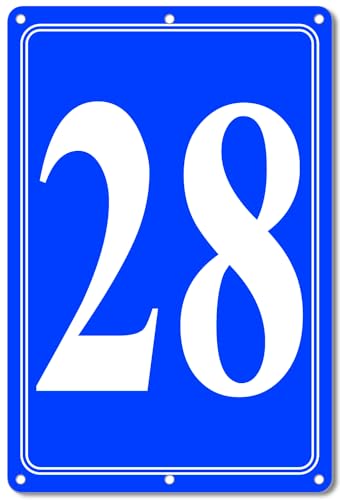 Image of Premium Aluminum Number Signs 28, Metal 12 inch X 8 inch Blue Numbered Signs Outdoor for Parking Lots, Floor, Dock, Court, Aisle, Field, High Visibility, No Fade, Weather-resistant