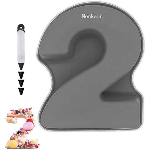 Nenkarn Number 2 Cake Tin, Silicone Number Cake Moulds with Decorating Pen, 10 Inch Number Cake Tins for Baking, Birthday and Anniversary, BPA Free, Non-Stick