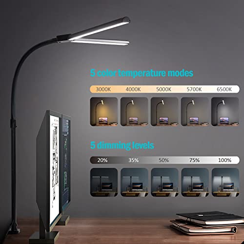 Duktig Led Desk Lamp, Double Head Computer Lamp, Bright Modern Desk Lamp - 5 Color Modes And 5 Dimmable, Tall Desk Lamps For Home Office, Studio, Gaming, Architect (24W, Semicircle) #TOP4