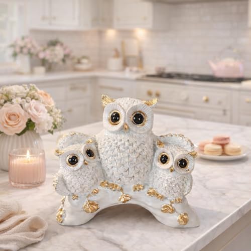 Image of Xtore Lucky Owl Family Handicraft Figurine with Metallic Finish Highlights, Decorative Tabletop Accent - Pack of 1