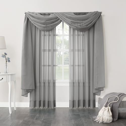 Image of No. 918 53566 Emily Sheer Voile Rod Pocket Curtain Panel, 59 inch x 54 inch, Charcoal