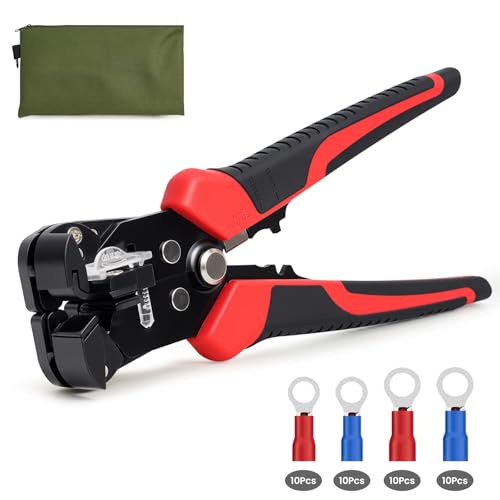 HARDELL+ Wire Stripper, 20-10 AWG Automatic Wire Strippers, 3-IN-1 Self Adjusting Wire Stripper Tool, Stripping/Cutting/Crimping Tool With 40PCS Terminals & Waterproof Bag For Electrician & DIYers
