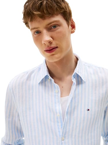 Image of Tommy Hilfiger Men's Long Sleeve Casual Linen Button Down Shirts in Regular Fit