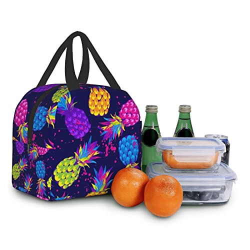 Uyeugv Aesthetic Reusable Colorful Pineapple Lunch Bag Box For Kids Girls Women Stylish Modern Insulated Lunch Bags For School Work Picnic #TOP6