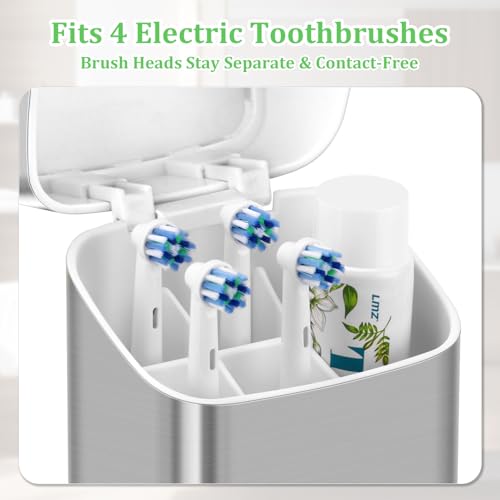 GFWARE Electric Toothbrush Holders with Cover - Dustproof Tooth Brush Holder for Bathroom, Covered Toothpaste and Toothbrush Holder with Drainage, Bathroom Toothbrush Organizers with Lid, Silver