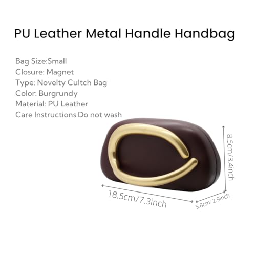 Image of Women PU Leather Metal Handle Handbag Trendy Commuting Compact Stone Purse Hand-held Causal Shoulder Clutch Bag