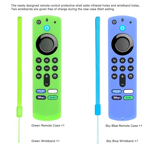 Pinowu Funda para Mando a Distancia Compatible con Fire TV Stick 4K Alexa Control Remoto de Voz (3ª Gen) Que Brilla en la Oscuridad con cordón (2pcs,Verde y Azul)