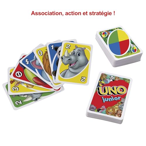 Mattel Games UNO Junior, Jeu De Cartes Familial pour Enfants Et Adultes, Jeu De Société pour Soirée Jeux en Famille Ou en Voyage, 2 À 4 Joueurs, Jouet pour Enfant de 3 Ans et Plus, GKF04