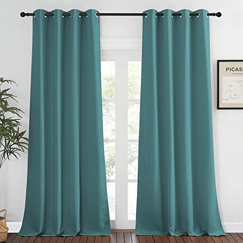 NICETOWN Blackout Curtain for Short Window - (Sea Teal) Home Decor Window Treatment Drape Modern Design Drapery for Patio Door Room, 52W x 95L,1 Panel
