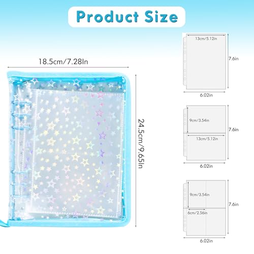 Image of A5 Sticker Organizer Binder with Zipper Closure, Reusable Sticker Storage Album with Pockets, Perfect for Collecting, Organizing, and Displaying Stickers (Star-Blue)