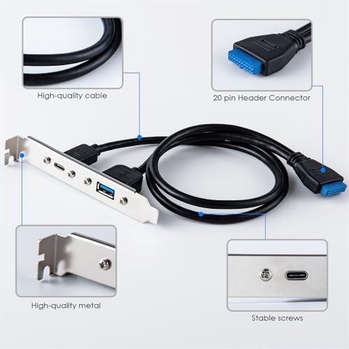 Image of Cablecc 5Gbps 19 /20Pin USB3.0 Motherboard to Dual Ports USB 3.0 & USB-C Type-C Female PCI-E Back Panel Cable 50cm